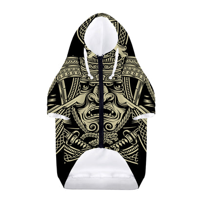 Samurai Warrior Mask Print Dog Zip Up Hoodie