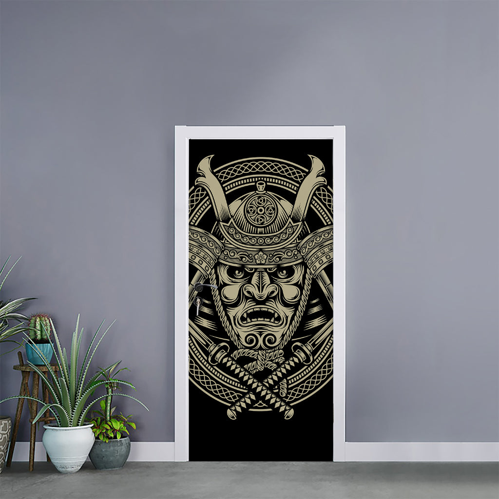 Samurai Warrior Mask Print Door Sticker