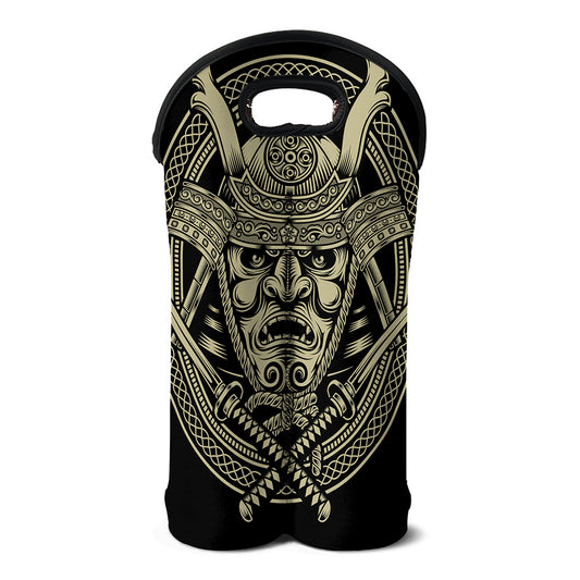 Samurai Warrior Mask Print Double Neoprene Wine Tote