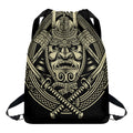 Samurai Warrior Mask Print Drawstring Backpack