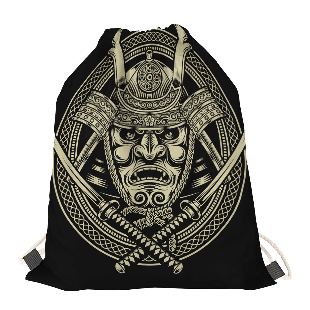 Samurai Warrior Mask Print Drawstring Bag