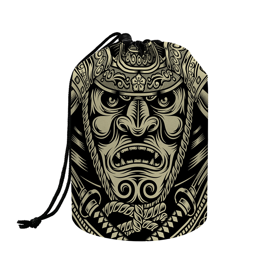 Samurai Warrior Mask Print Drawstring Makeup Bag