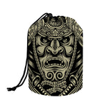 Samurai Warrior Mask Print Drawstring Makeup Bag