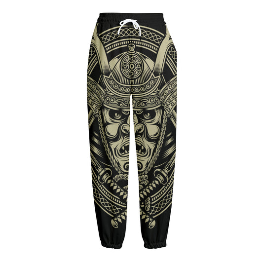 Samurai Warrior Mask Print Fleece Lined Knit Pants