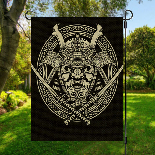 Samurai Warrior Mask Print Garden Flag