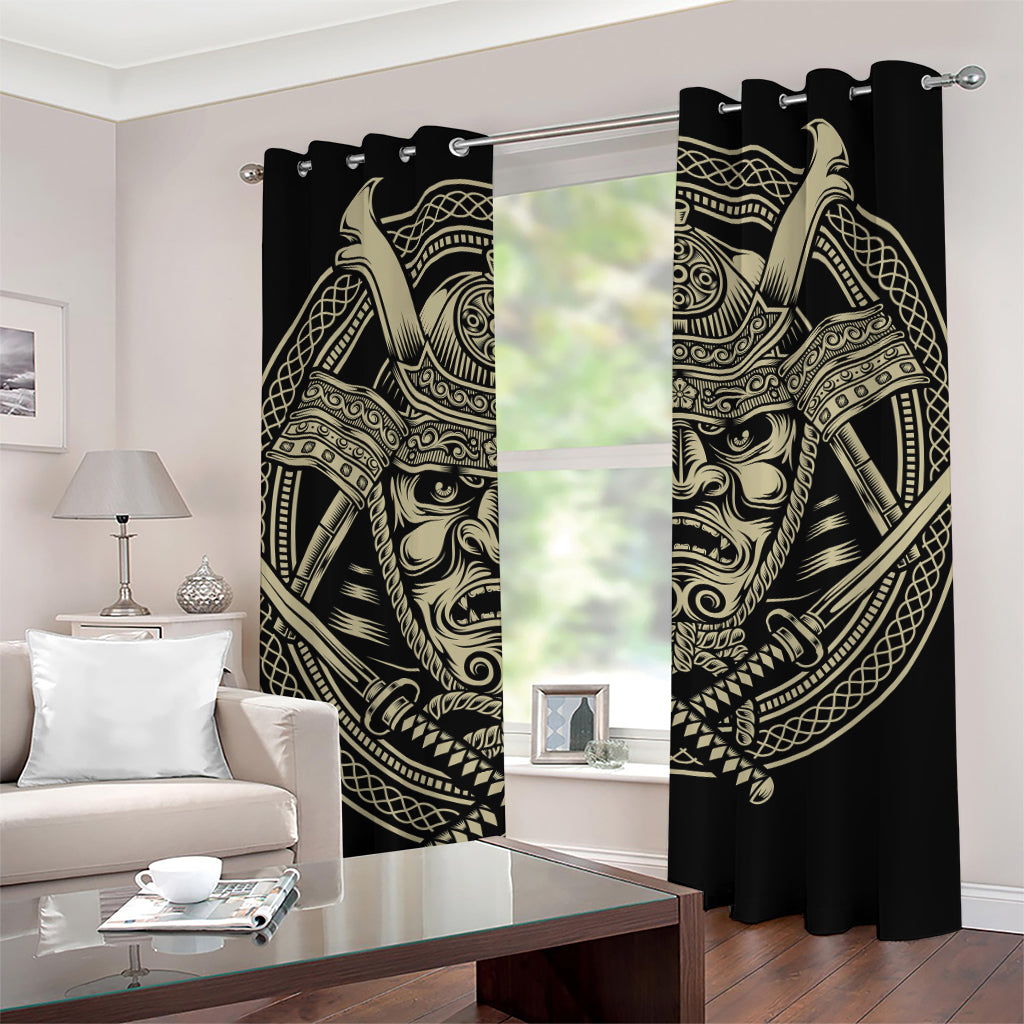 Samurai Warrior Mask Print Grommet Curtains
