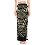 Samurai Warrior Mask Print High Slit Maxi Skirt