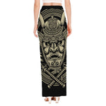 Samurai Warrior Mask Print High Slit Maxi Skirt