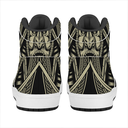 Samurai Warrior Mask Print High Top Leather Sneakers