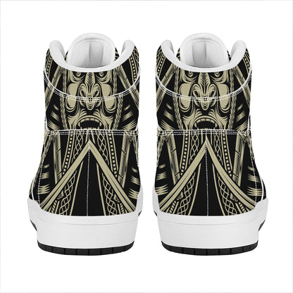 Samurai Warrior Mask Print High Top Leather Sneakers