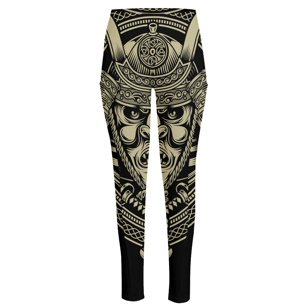 Samurai Warrior Mask Print High-Waisted Pocket Leggings