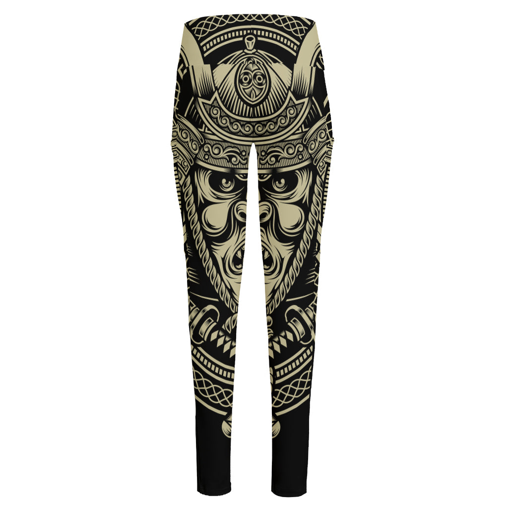 Samurai Warrior Mask Print High-Waisted Pocket Leggings