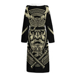 Samurai Warrior Mask Print Hooded Bathrobe