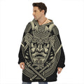 Samurai Warrior Mask Print Hoodie Blanket