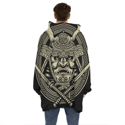 Samurai Warrior Mask Print Hoodie Blanket