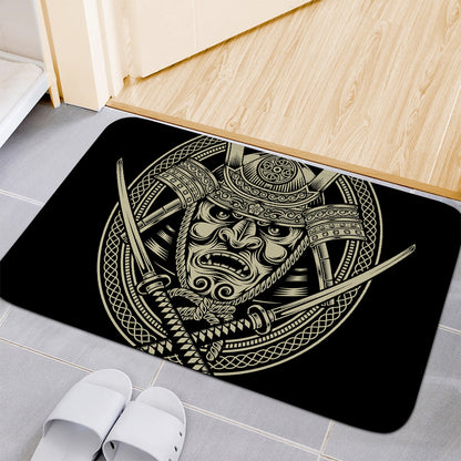 Samurai Warrior Mask Print Indoor Door Mat