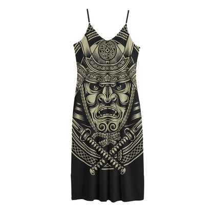 Samurai Warrior Mask Print Jersey Midi Cami Dress