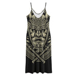 Samurai Warrior Mask Print Jersey Midi Cami Dress