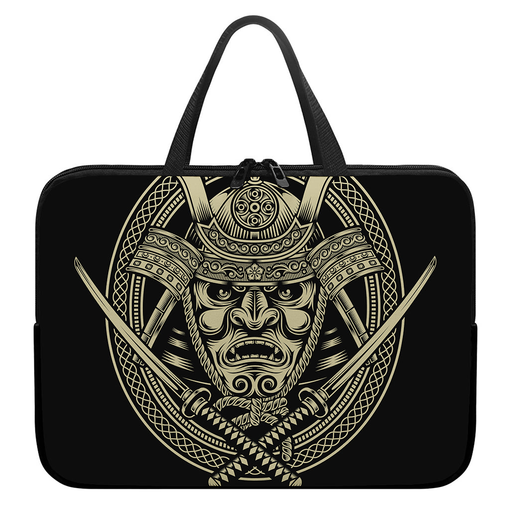 Samurai Warrior Mask Print Laptop Sleeve With Handle
