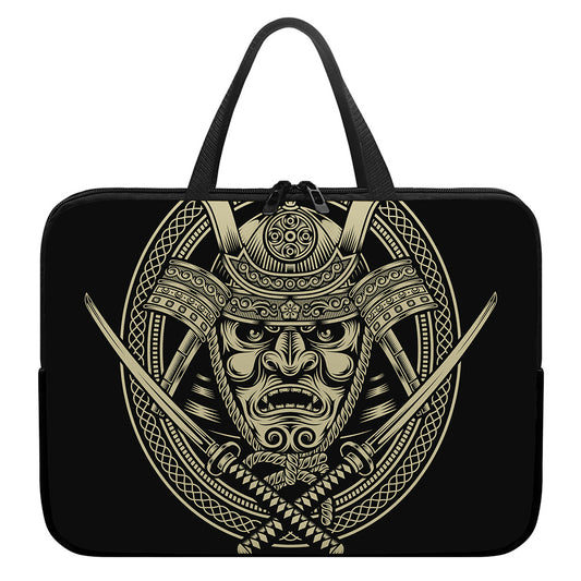 Samurai Warrior Mask Print Laptop Sleeve With Handle