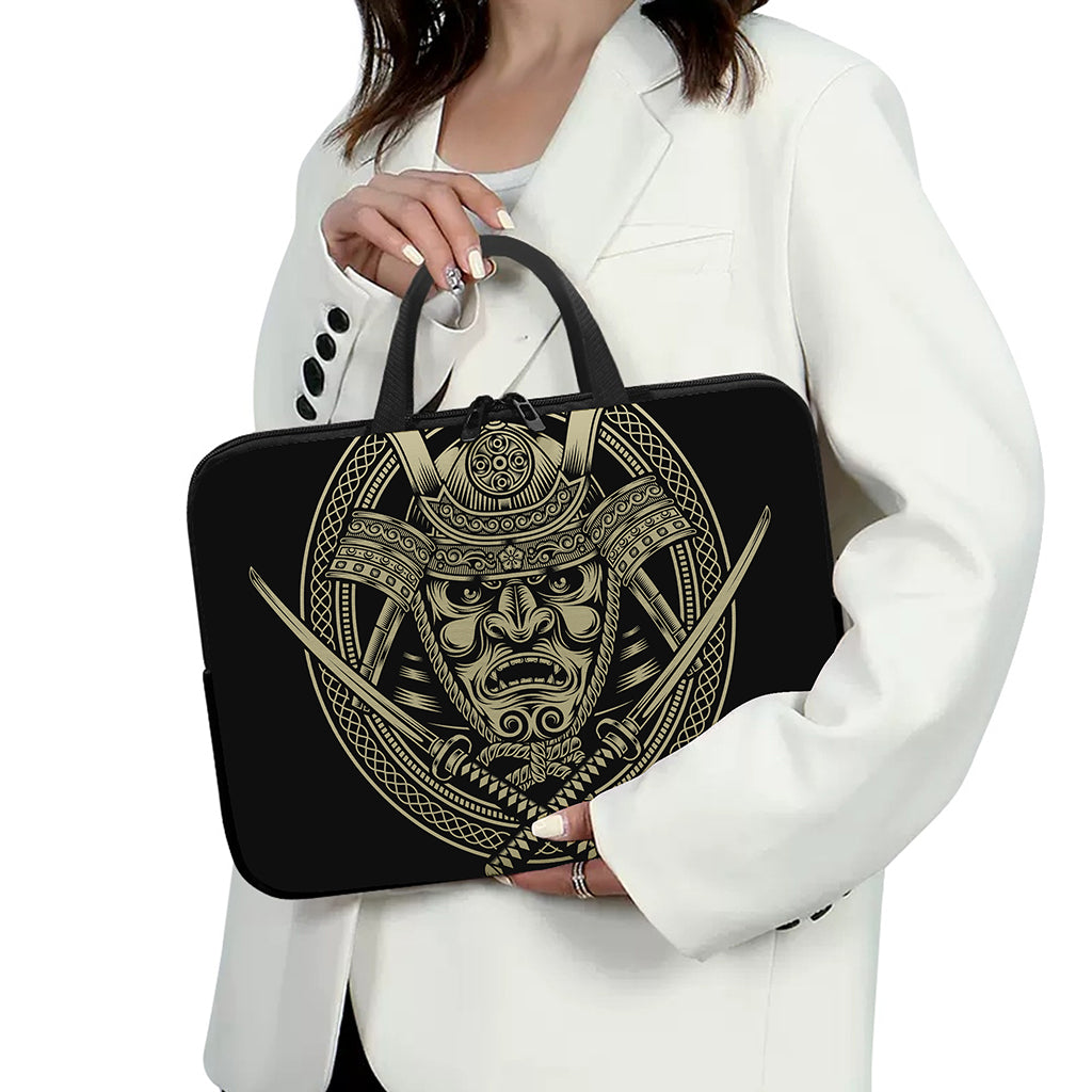 Samurai Warrior Mask Print Laptop Sleeve With Handle