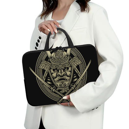 Samurai Warrior Mask Print Laptop Sleeve With Handle