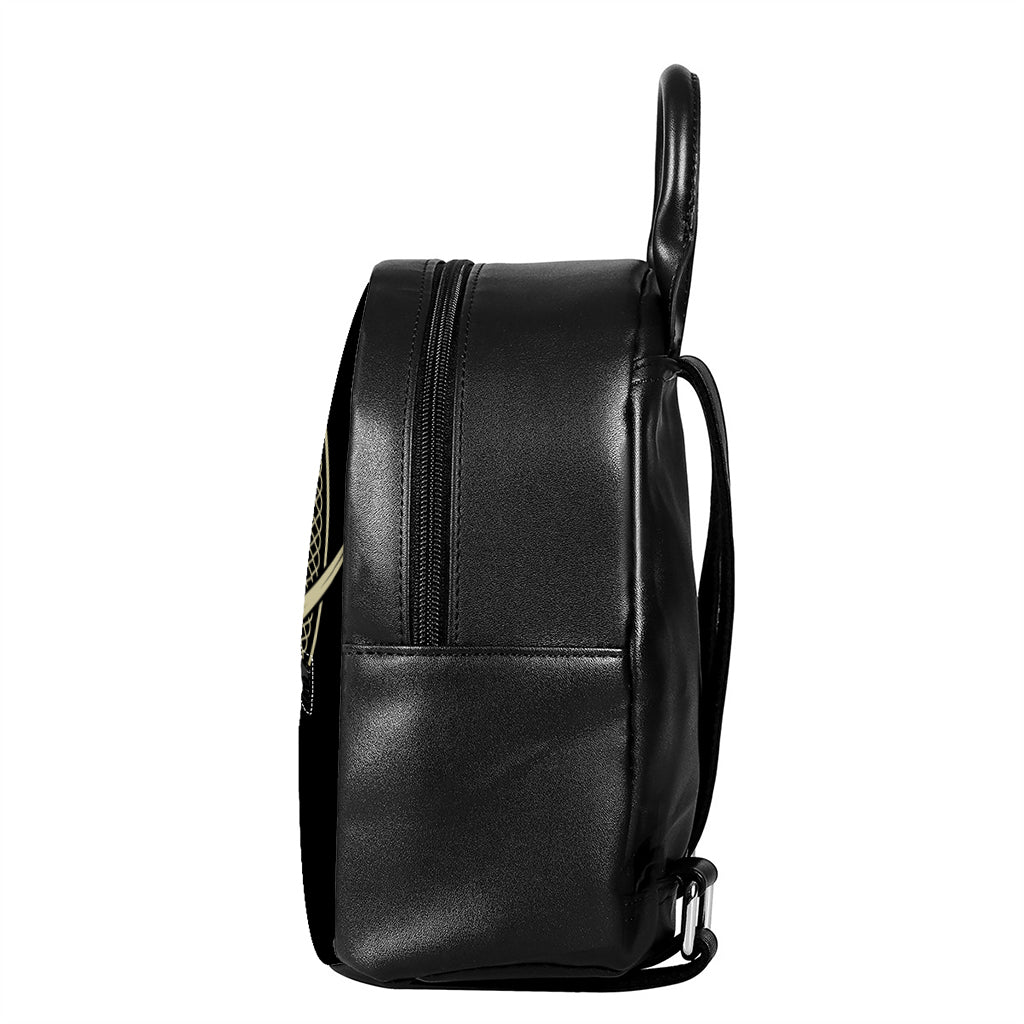 Samurai Warrior Mask Print Leather Backpack