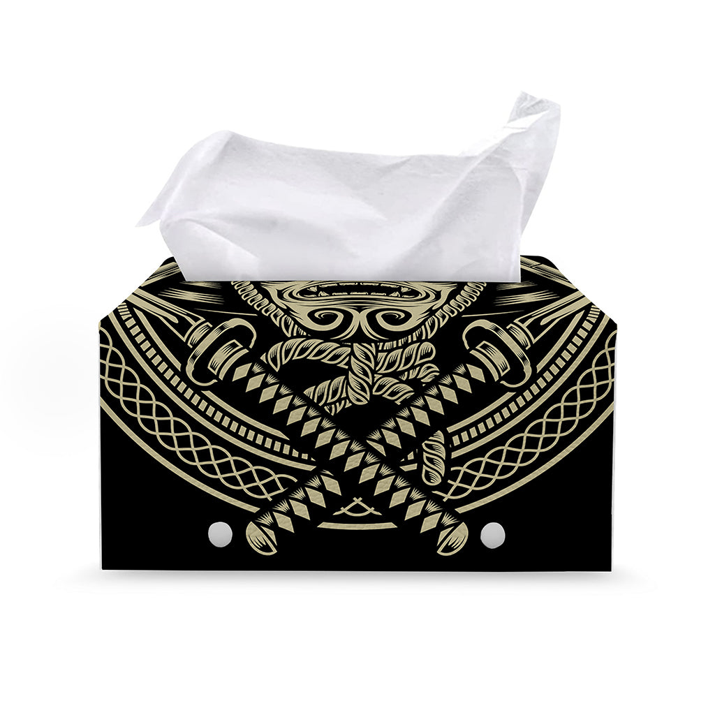 Samurai Warrior Mask Print Leather Tissue Box Cover