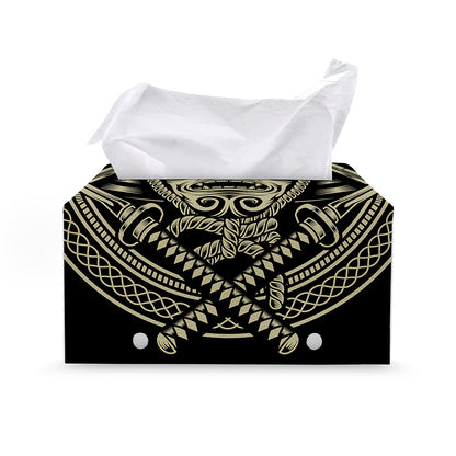 Samurai Warrior Mask Print Leather Tissue Box Cover