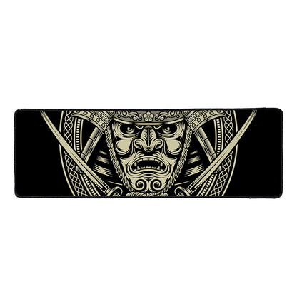 Samurai Warrior Mask Print Long Kitchen Mat