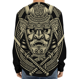 Samurai Warrior Mask Print Long Sleeve Baseball Jersey