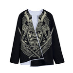 Samurai Warrior Mask Print Long Sleeve Short Coat