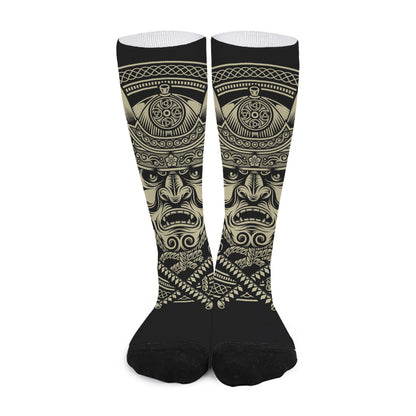 Samurai Warrior Mask Print Long Socks
