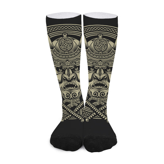 Samurai Warrior Mask Print Long Socks