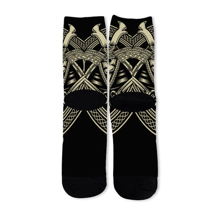 Samurai Warrior Mask Print Long Socks
