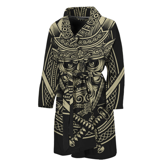 Samurai Warrior Mask Print Men's Bathrobe