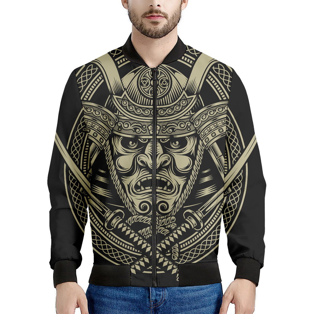 Samurai Warrior Mask Print Men's Bomber Jacket