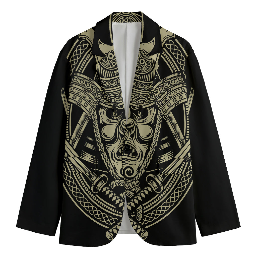 Samurai Warrior Mask Print Men's Cotton Blazer