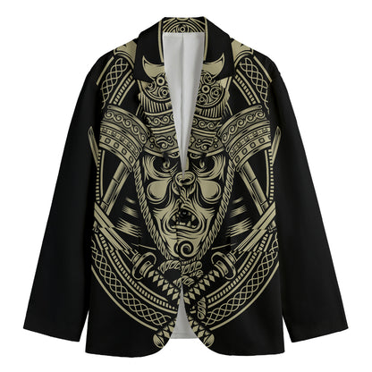Samurai Warrior Mask Print Men's Cotton Blazer