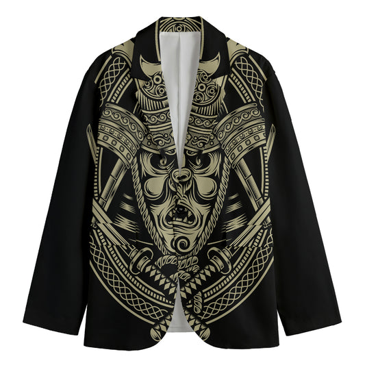Samurai Warrior Mask Print Men's Cotton Blazer
