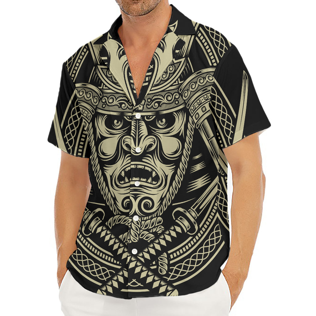 Samurai Warrior Mask Print Men's Deep V-Neck Shirt