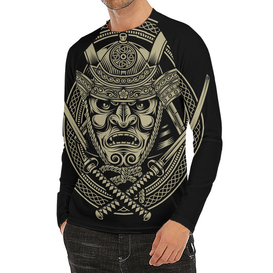 Samurai Warrior Mask Print Men's Long Sleeve Rash Guard