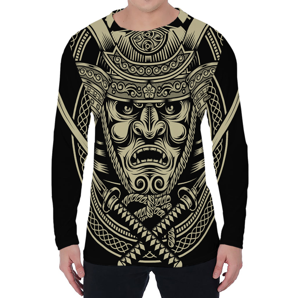 Samurai Warrior Mask Print Men's Long Sleeve T-Shirt