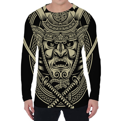 Samurai Warrior Mask Print Men's Long Sleeve T-Shirt