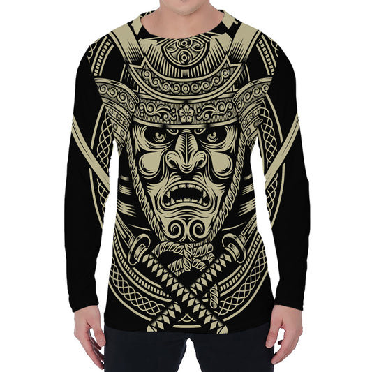 Samurai Warrior Mask Print Men's Long Sleeve T-Shirt