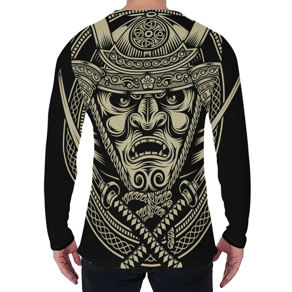 Samurai Warrior Mask Print Men's Long Sleeve T-Shirt