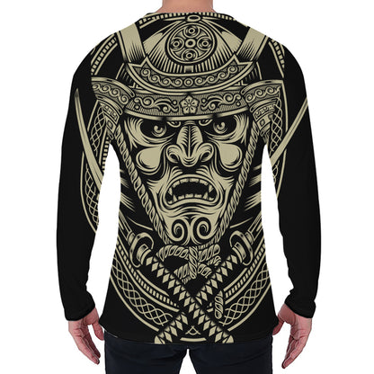 Samurai Warrior Mask Print Men's Long Sleeve T-Shirt