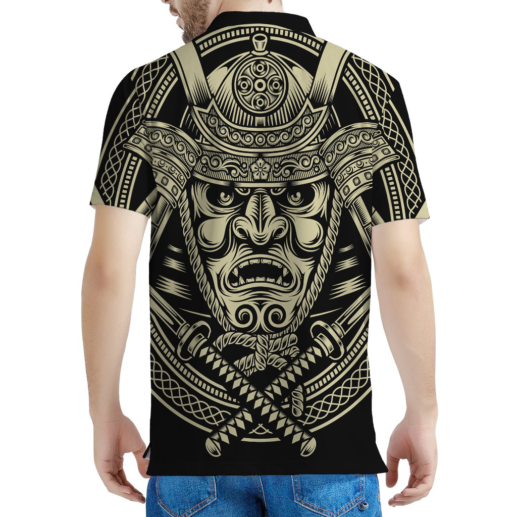 Samurai Warrior Mask Print Men's Polo Shirt