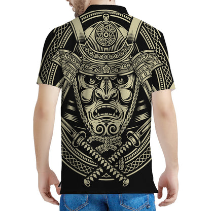 Samurai Warrior Mask Print Men's Polo Shirt