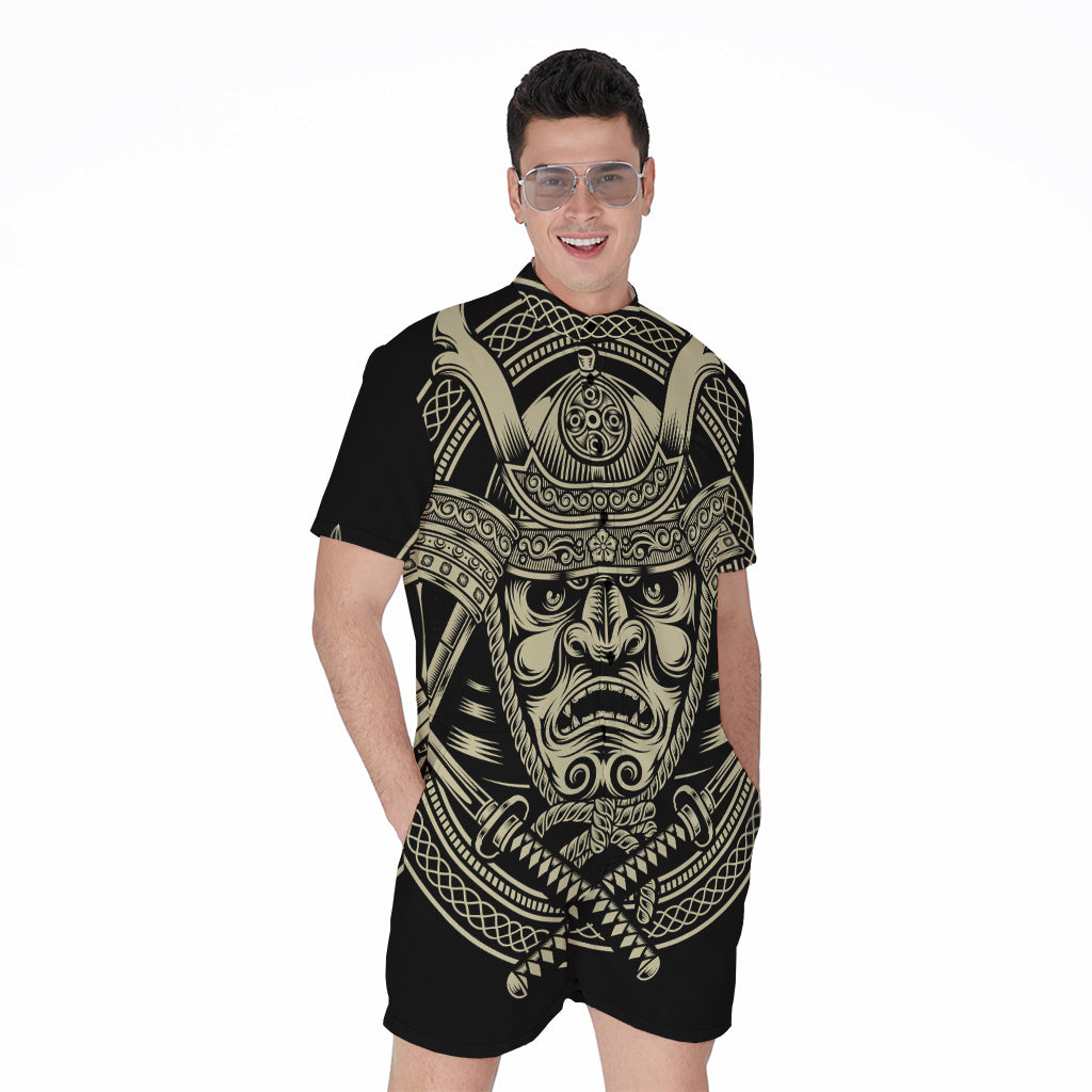 Samurai Warrior Mask Print Men's Rompers